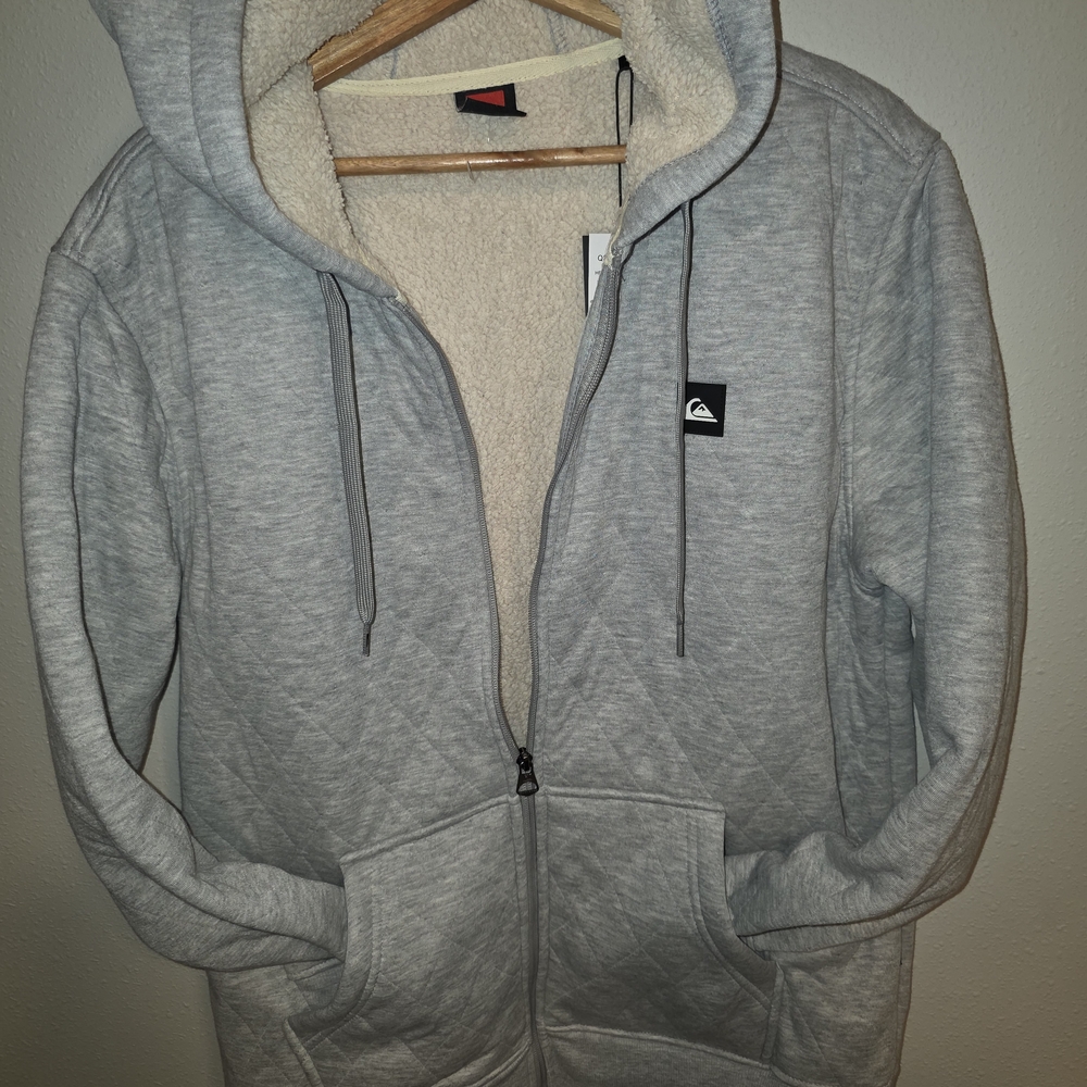 Quiksilver Gray Sherpa-Lined Zip-Up Hoodie with Hood